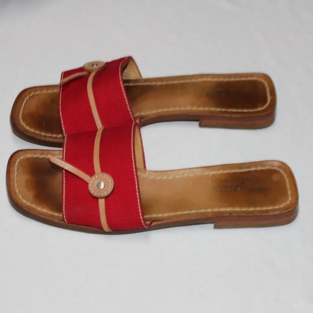 Vintage Kate Spade Leather and Red Canvas Slides - Picture 4 of 12